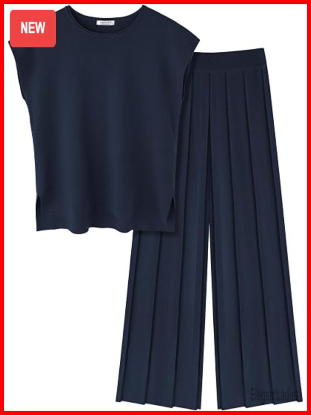 Knit Cap Sleeve Top & Wide Leg Pleated Pants Two Piece Lounge Set